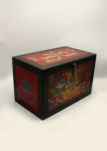 Handpainted Tibetan Buddhist Symbol Wooden Box- Extra Large - Picture 1 of 5