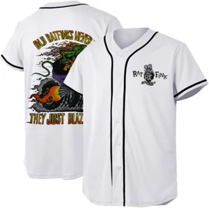 Ed Big Daddy Roth Rat Fink Rat Finks Never Die White Baseball Jersey URa952 - Picture 1 of 3