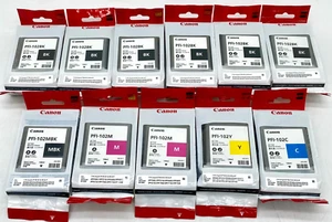 11X NEW GENUINE CANON PFI-102Y  PFI-102BK PFI-102C PFI-102M  PFI-102MBK INKTANKS - Picture 1 of 9