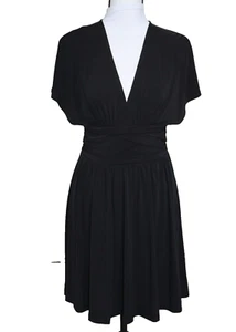 NWT BCBGeneration Black Wide Waistband V-neck Cocktail Dress Work Shift Size XS - Picture 1 of 9