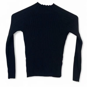 ZARA Ribbed Black Long-Sleeve Knit Sweater With Scalloped Neckline - Picture 1 of 7