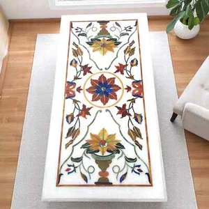 Esstisch aus weißem Marmor | Halbedelstein Intarsien floral Art Decor - Bild 1 von 12
