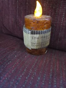 Burnt MUSTARD Flame Timer Pillar candle 2"x 3" Rustic Primitive Battery Operated - Picture 1 of 6
