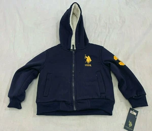 NWT US POLO ASSN BOYS FULL ZIP FLEECE SHERPA FAUX FUR JACKET HOODIE SIZE 4T - Picture 1 of 9