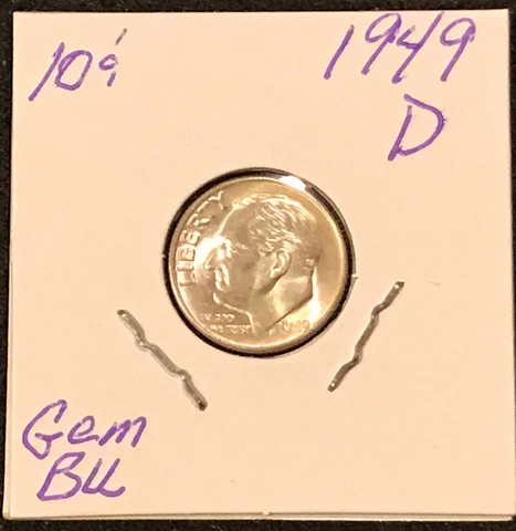1949-D Roosevelt Silver Dime Gem BU Lustrous Full Bands Cover