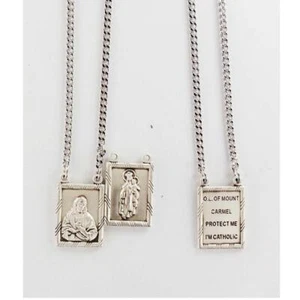Sterling Silver Scapular Medal Features 30in Long Chain Comes Gift Boxed - Picture 1 of 1