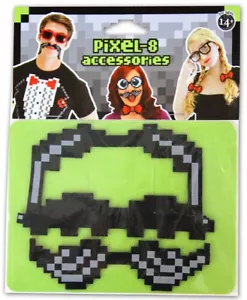 Pixel Computer Nerd 8-Bit Mine Geek Schnurrbart Mann Set Kostüm Zubehör - Bild 1 von 1
