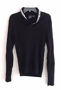Maglione Armani Exchange logo collo sciallato costine donna XS nero pullover - Foto 1 di 9