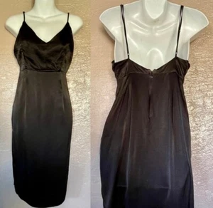Slinky Black Satin SLIP DRESS Size Medium LBD - Picture 1 of 6