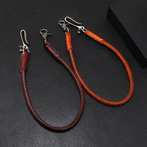 24" Men Handmade Quality Leather Braided Motocycle Trucker Jeans Wallet Chain - Picture 1 of 8