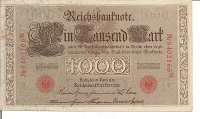 GERMANY , 1000 MARK, Red s/n & Seal, P#44b,  1910 - Image 1 of 2