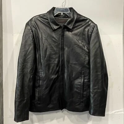 Chaqueta de bombardero Izod de cuero genuino para hombre M cremallera extraíble forro suave con bolsillos Foto 1 de 4