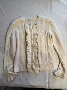 Crewcuts Girls Cashmere Cardigan Sweater With Ruffle & Cable Knit Design - Picture 1 of 5