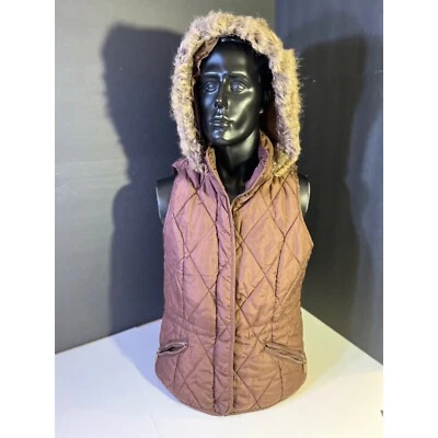 Laura Scott Vest Coat Brown with Furry Hoodie Medium - Image 1 of 4