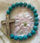 Unbranded Turquoise Stone Silver Tone  Rhinestone Cross Women's Bracelet