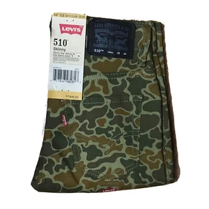 Levis Jeans Kids 10 Regular 25X25 Olive Cloud Camo Denim 510 Skinny Fit NWT - Picture 1 of 11