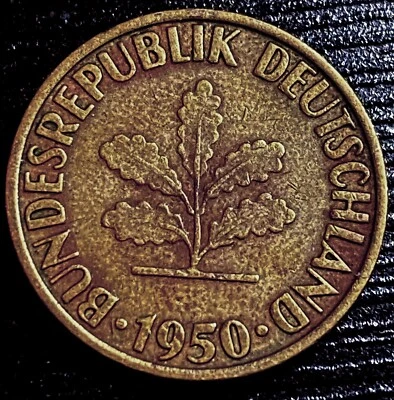 1950-G Germany 5 Pfennig Brass Clad Steel Coin - Combined Shipping - Image 1 of 4