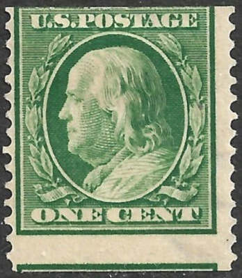 US Scott 387 S.L. Watermark, Perf 12  Coil F/VF Mint Hinged. - Image 1 of 2