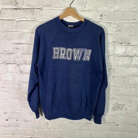 Vintage 70’s Brown University Raglan Crewneck Sweatshirt Sz M Navy Blue White Cover
