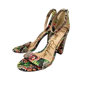 Sam Edelman Yaro Floral Snakeskin Block Heel Ankle Strap Sandals Size 7.5 - Picture 1 of 9