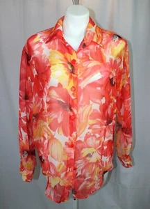 Womens Susan GRAVER STUDIO size Small Semi-Sheer coral pink Floral blouse - Picture 1 of 4