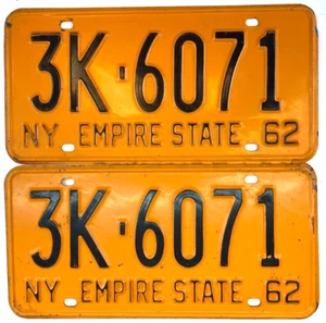 Vintage New York 1962 Car License Plate Set Garage Man Cave Wall Decor Collector - Picture 1 of 2