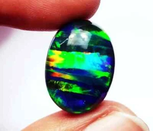 18.90 Ct Certified Natural Doublet Australian Black Fire Opal Loose Gemstone - Picture 1 of 9
