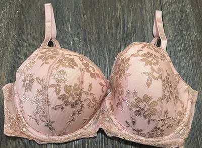 Sutiã Victoria's Secret 38DD Dream Angels forrado demi rosa dourado acolchoado com aro - Imagem 1 de 4