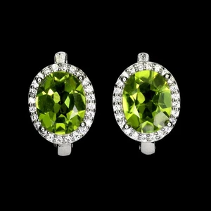 925 Sterling Silver Earrings Oval Peridot 9x7mm Natural Gemstone Jewelry - Picture 1 of 14