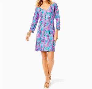 Lilly Pulitzer Tessa Manga 3/4 Cuello en V Algas Samba Camiseta Vestido Sirenas TV XS - Imagen 1 de 12