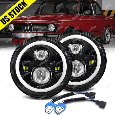 Par de faros LED redondos de 7" pulgadas de haz alto bajo para BMW 2002 1966-1976 Foto 1 de 4