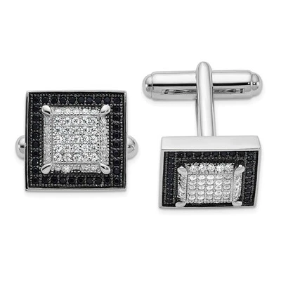 Sterling Silver 162 Stone Micro Pav� Black and White CZ Cuff Links - Image 1 of 2