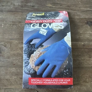 Guantes de látex Ansell vintage medianos algodón flocado película azul utilería años 80’s 90’s - Imagen 1 de 7