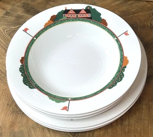 FAIRWAY 7 PC Set 4 Rim Soup Bowls & 3 Dinner Plates Optima Stuart GOLF Clubhouse - Picture 1 of 15