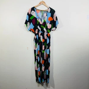 Katie Eraser x Gorman Jumpsuit Abstract Black Blue Crayon Art Splotches 10 - Foto 1 di 22