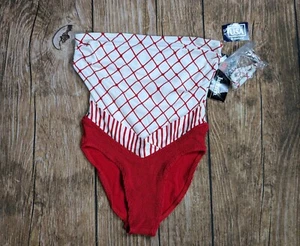 Vintage NOS Jantzen Swimsuit USA Stripe Bathing Suit Swim Sz 12 One Piece Red - Picture 1 of 9