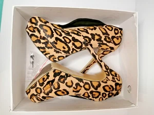 Tony Bianco 9 Stiletto's Platform Pumps Leather Pony Hair Leopard Print Box - Picture 1 of 24