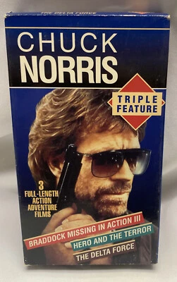 Chuck Norris Triple Feature VHS Video Braddock Missing in Action III Delta Force - Image 1 of 4