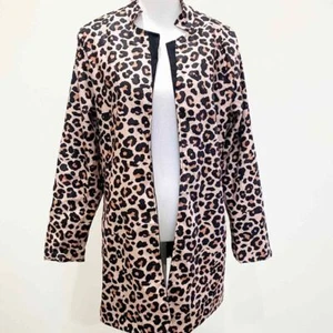 Pink champagne leopard animal print 3/4 length jacket one size open front classy - Picture 1 of 6