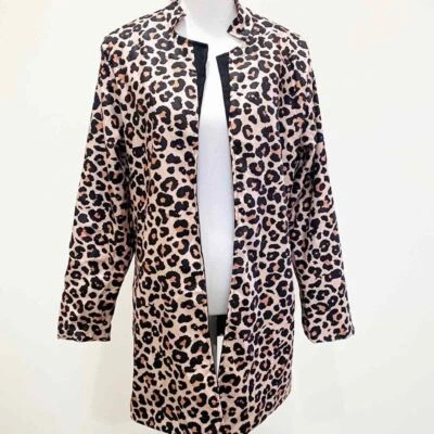 Chaqueta Rosa Champagne Leopardo Animal Print 3/4 Largo Talla Única Frente Abierto Elegante Foto 1 de 4