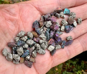 PEACOCK ORE & IRON PYRITE 86 SMALL TEENY TINY NUGGETS 3mm - 5mm ID CARD 30grams - Picture 1 of 7