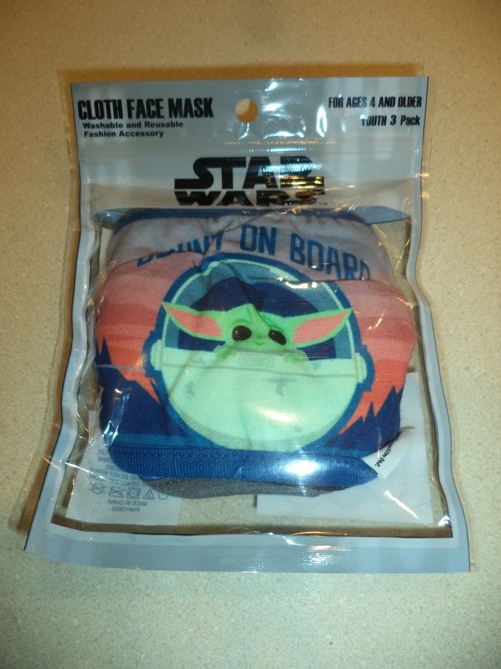 Disney Star Wars The Mandalorian The Child 3 PACOTES máscara facial infantil lavável NOVO - Imagem 1 de 1