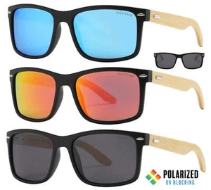Small Polarized wood Sunglasses Retro Classic Wooden Bamboo mirror UV400 - Picture 1 of 10