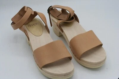 Sandalias Sven Zuecos 39 Punta Abierta Tostado Beige Correa Hebilla Informal Hechas en Cuero EE. UU. Foto 1 de 4