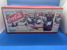 8 Coca Cola Polar Bear Hockey Glasses 16 oz 1995 Indiana Glass Winter Set