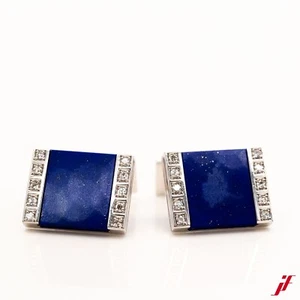 Gemelos 750/18K Oro Blanco Lapislazuli 40 Diamantes 0,80ct Tw / Vs - Valor - Imagen 1 de 2