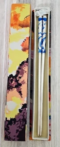 Vtg. SILVER Chain Connected Chopsticks Peacock Design w/ Fabric Covered Box - Picture 1 of 24