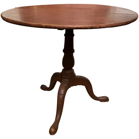 18th c Queen Anne Round Mahogany Tilt Top Tea Table with Original Surface Cover