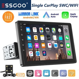 9" Single 1 DIN Car Stereo Wireless CarPlay/Android Auto Radio AUX Head Unit+CAM - Picture 1 of 16