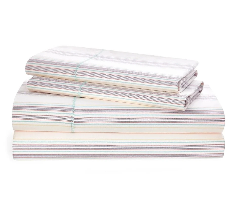 Ralph Lauren 4pc Claudia Striped 200tc Cotton Percale Queen Sheet Set Multi